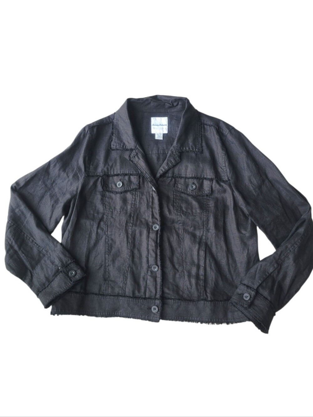 Tommy Bahama Two Palms Linen Raw-Edge Jacket Black XL Lightweight Trucker